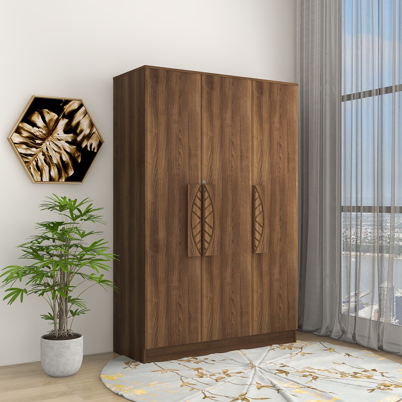 Litae 3 Door Wardrobe Walnut With Solidwood Handle