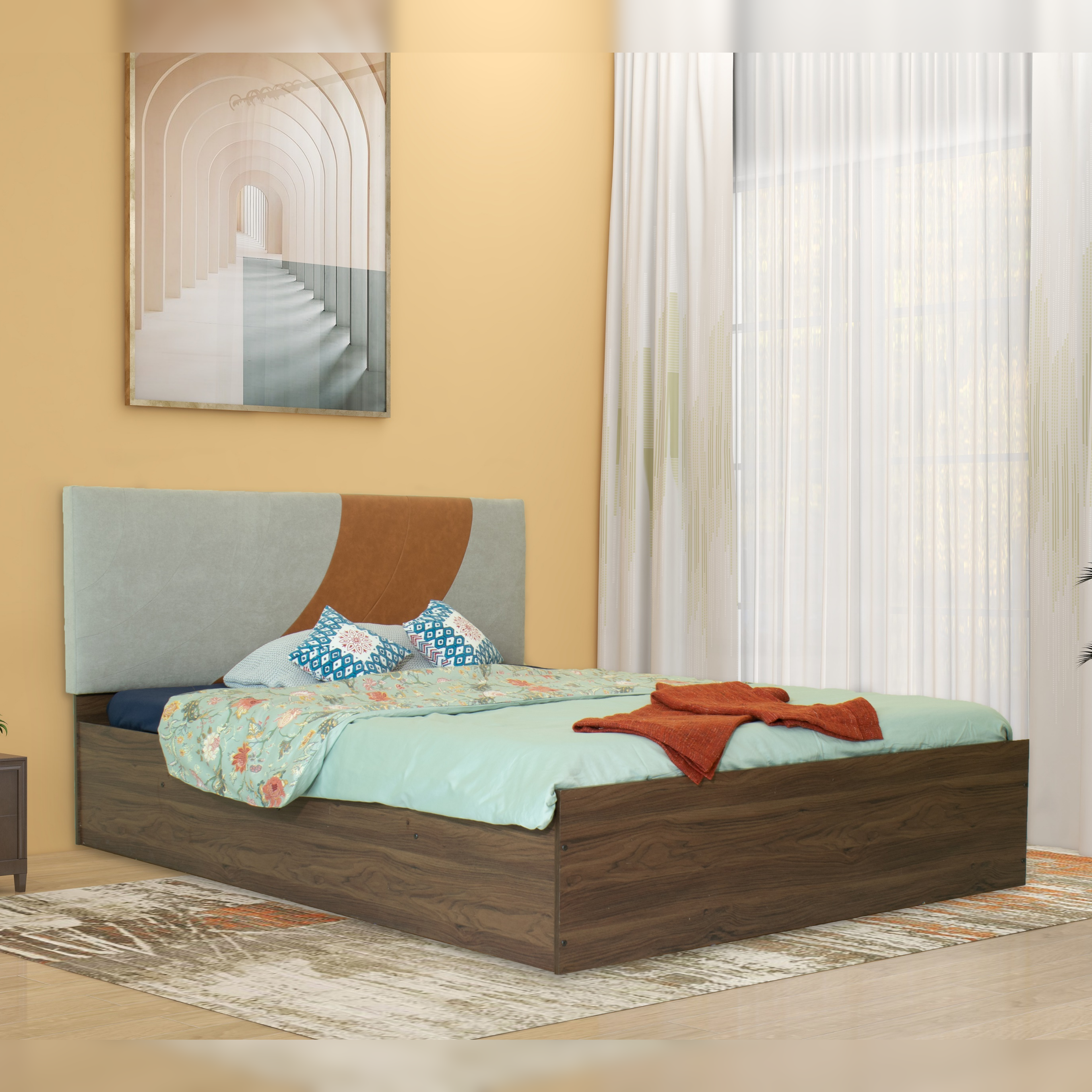 Ashtanga Bed With Premium Leatherette Fabric And Box Storage - Queen Bed